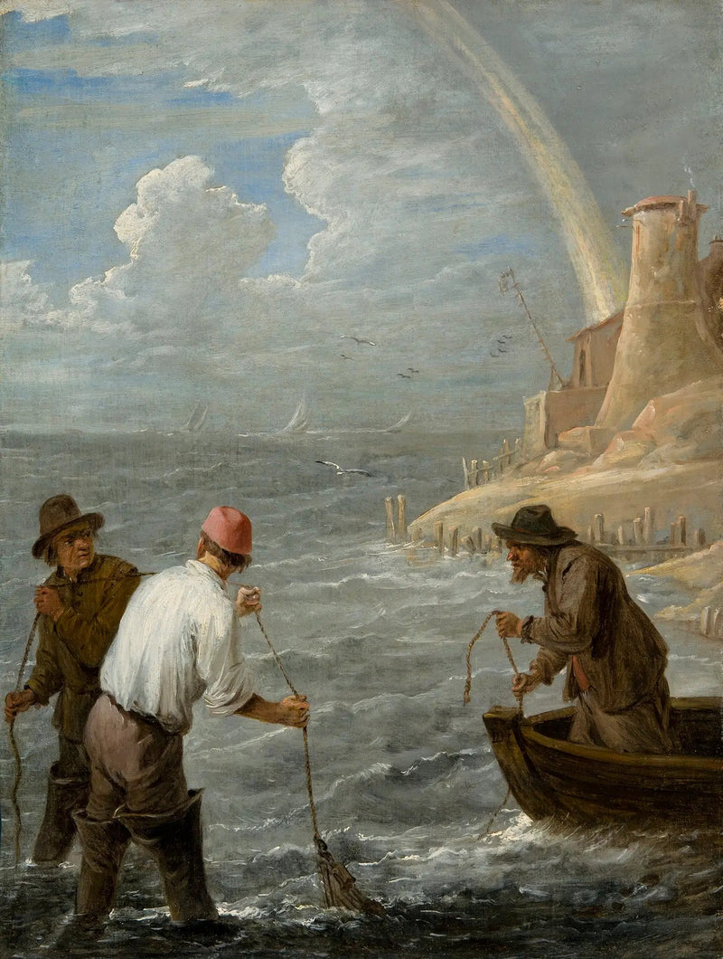 Üç balıkçı ağlarını atarken - David Teniers le Jeune
