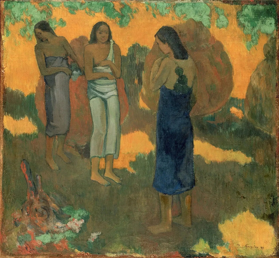 Sarı Arka Planda Üç Tahitili - Paul Gauguin