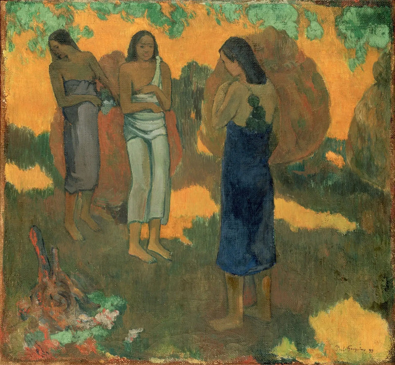 Sarı Arka Planda Üç Tahitili - Paul Gauguin