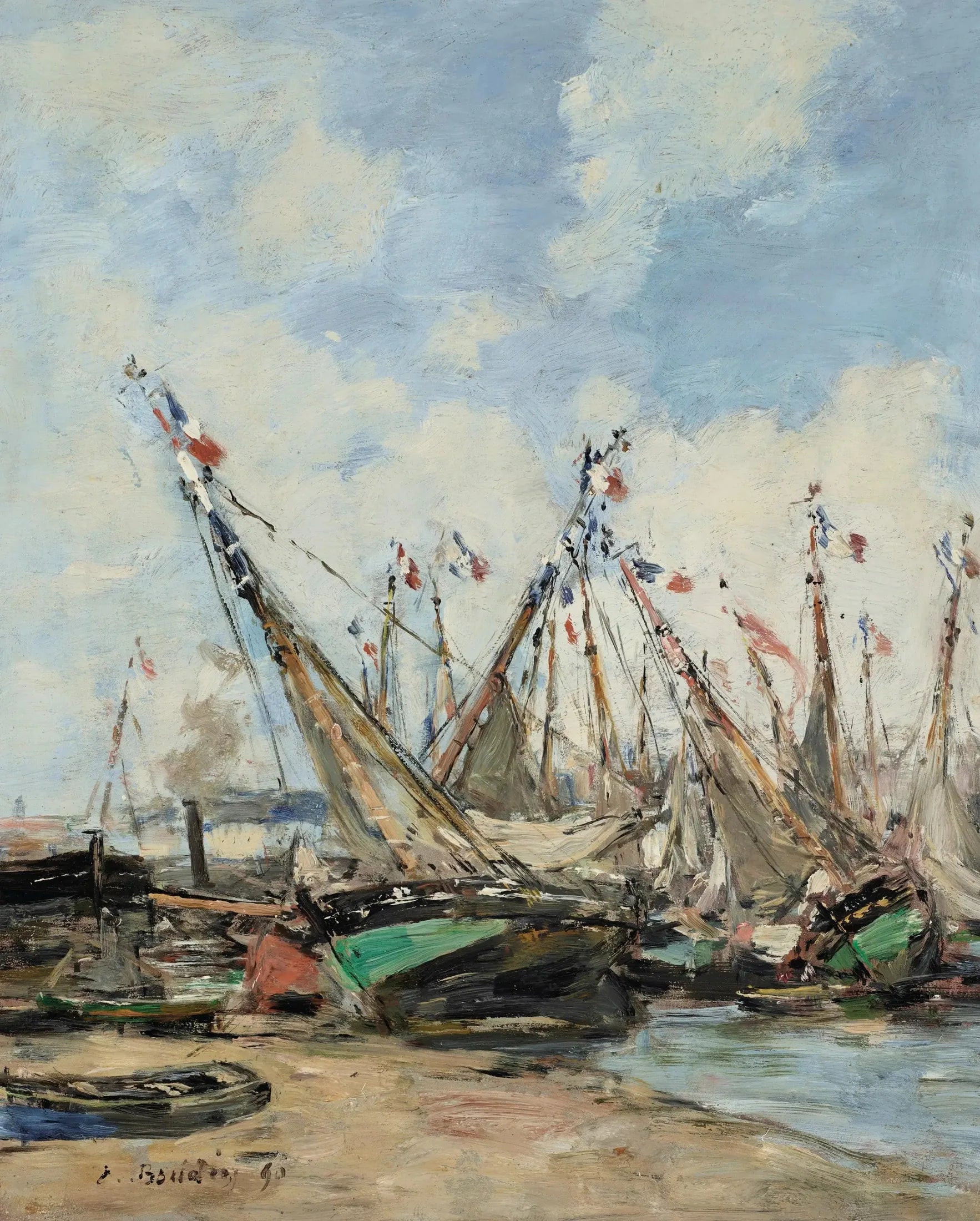 trouville le port voiliers échos - Eugène Boudin image 1 tableau peint à l’huile sur toile