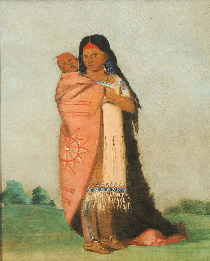 Tsee-moúnt, Grande Merveille, bebeğini elbisesinde taşıyor - George Catlin