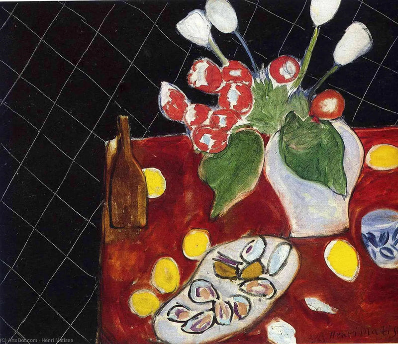Siyah zemin üzerinde lale ve istiridye - Henri Matisse