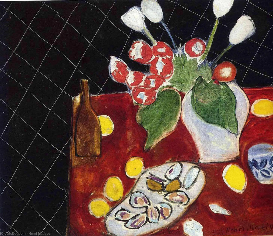 Siyah zemin üzerinde lale ve istiridye - Henri Matisse