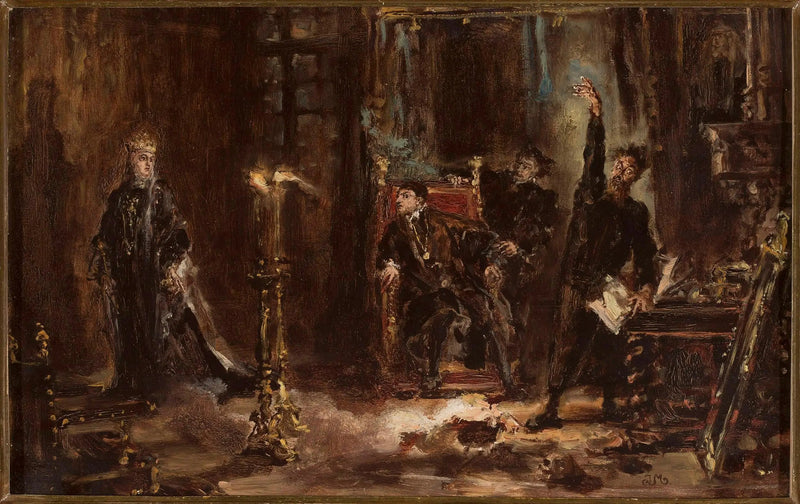 Twardowski, Sigismond Auguste için Barbara'nın ruhunu çağırırken, taslak - Jan Matejko