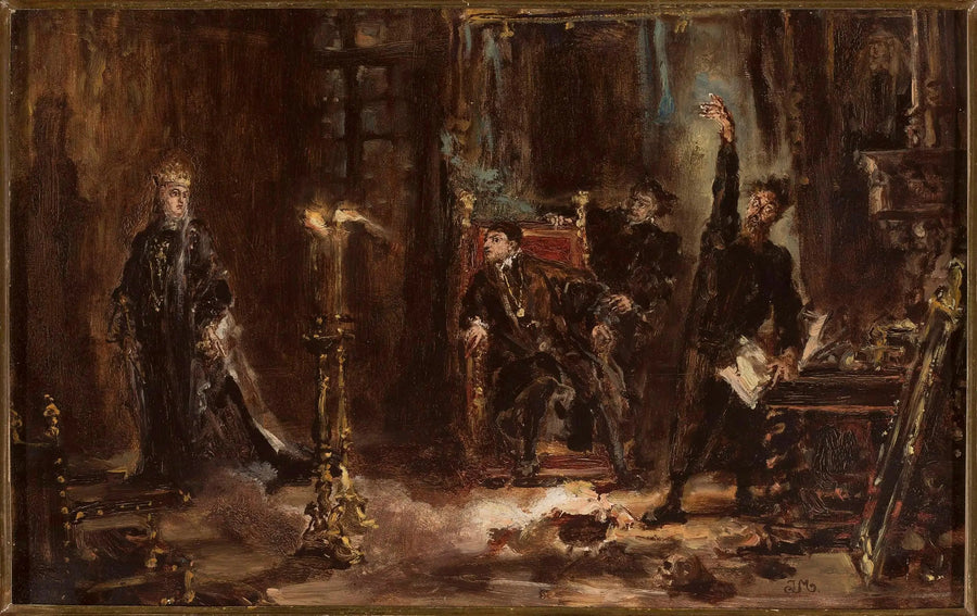 Twardowski, Sigismond Auguste için Barbara'nın ruhunu çağırırken, taslak - Jan Matejko