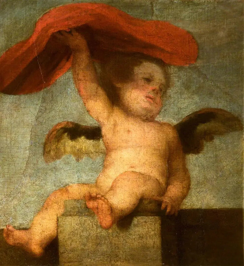 Bir kırmızı tutan melek-çocuk: bir parça - Bartolomé Esteban Murillo