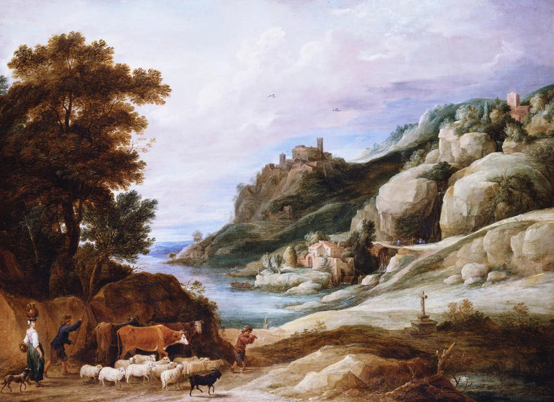 Dağlık bir manzarada sürüsüyle bir çoban - David Teniers le Jeune