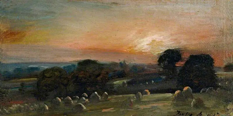 East Bergholt yakınlarında bir saman tarlası, gün batımında - John Constable