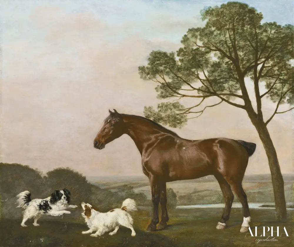 Un Chasseur de baie avec deux épagneuls - George Stubbs - Reproductions de tableaux et peintures haut de gamme