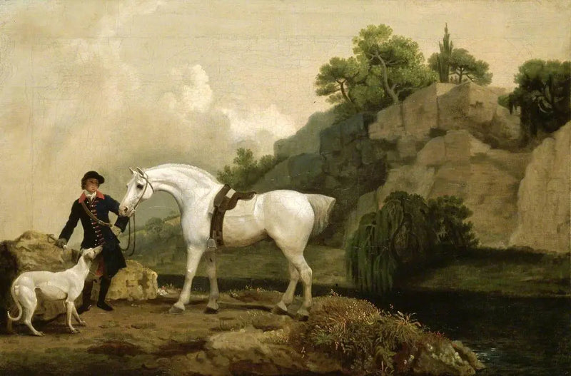 Creswell Crags'ta bir avcı ve bir at bakıcısı ile bir çoban köpeği ve bir çoban köpeği - George Stubbs