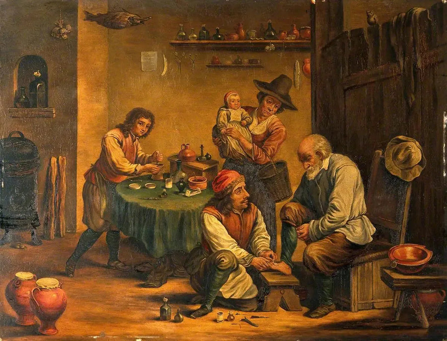 Bir cerrahın bir adamın ayağını ameliyat ettiği - David Teniers le Jeune