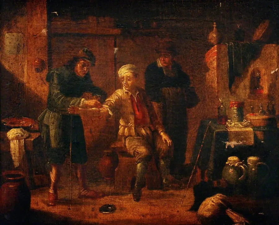 Bir cerrah, bir adamın kolundan kan alıyor - David Teniers le Jeune