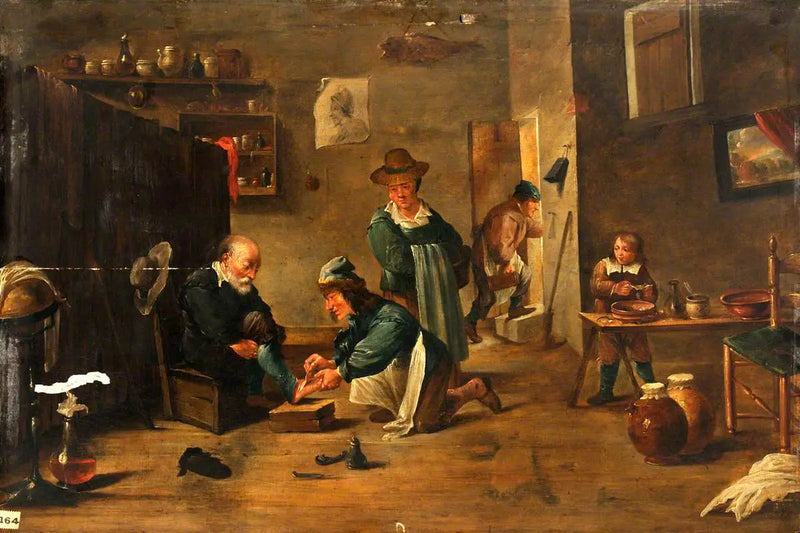 Bir cerrah, bir adamın ayağını alçıyla tedavi ediyor - David Teniers le Jeune
