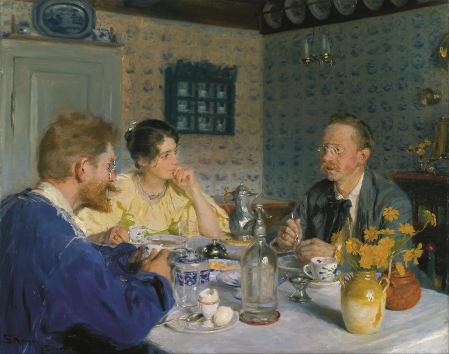 Bir kahvaltı. Sanatçı, eşi ve yazar Otto Benzon - Peder Severin Krøyer