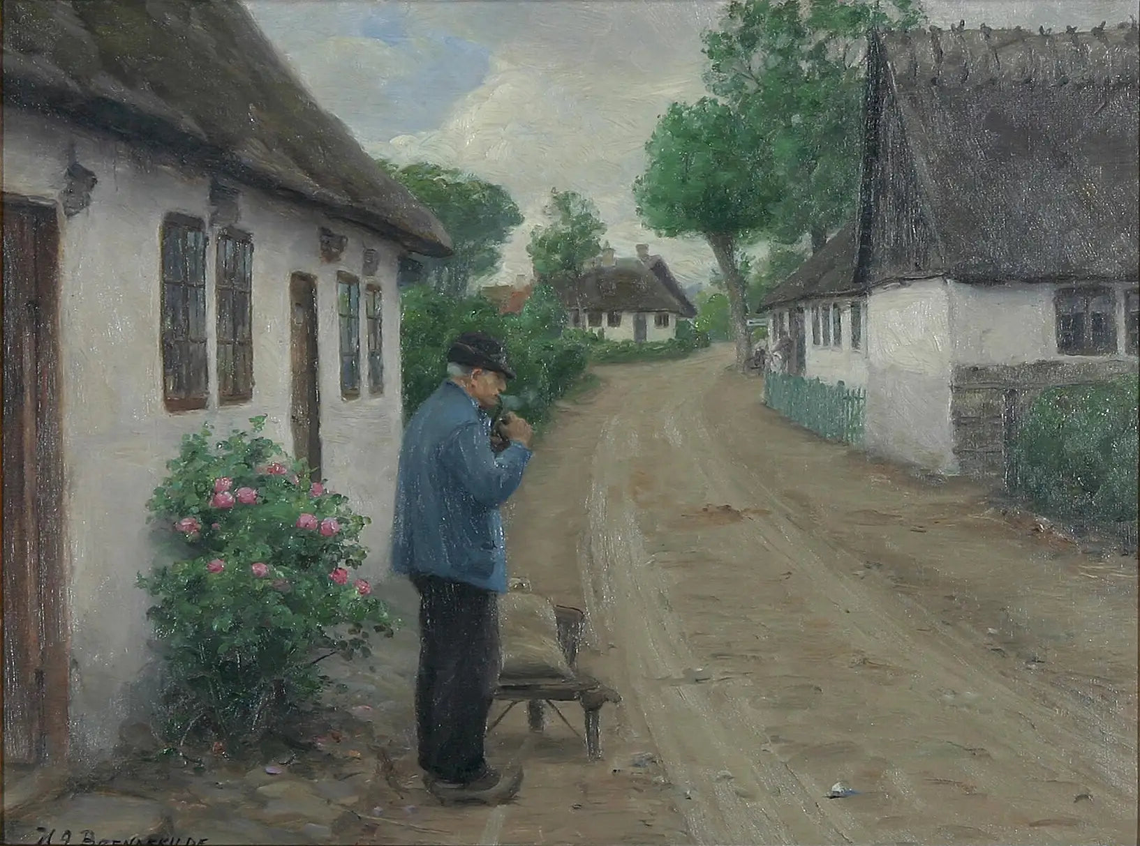 Un extérieur avec un homme en route vers le moulin. - H. A. Brendekilde - Alpha Reproduction