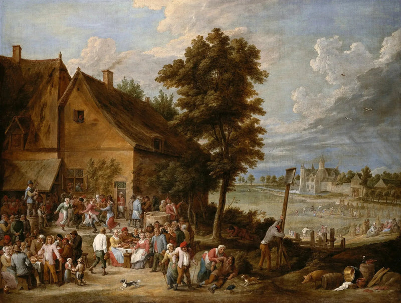 Hasat Zamanında Bir Şölen, Arka Planda Drij Toren Evi - David Teniers Genç