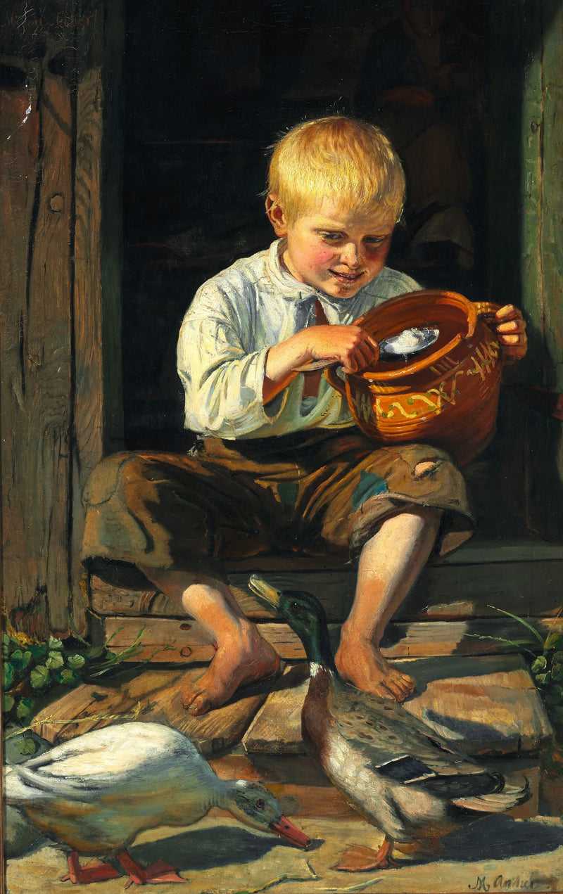 Bir çocuk ördekleri besliyor - Michael Peter Ancher