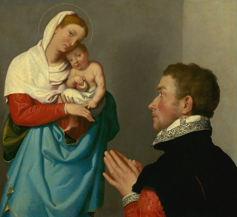 Bir adam Meryem Ana'ya tapınırken - Giovanni Battista Moroni