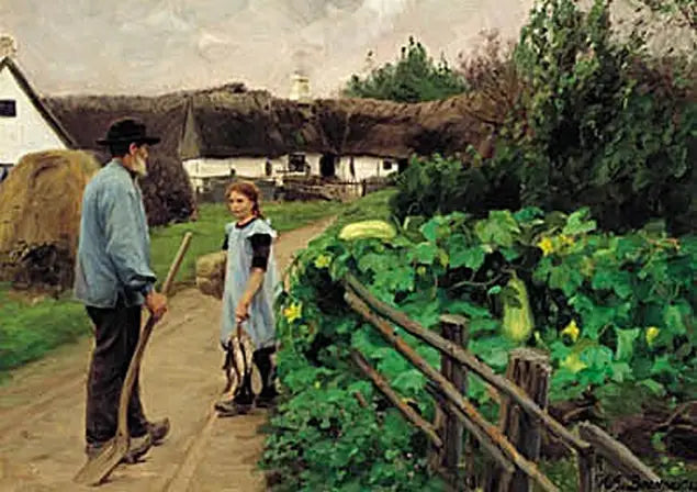 Bir adam ve bir kız bir yolda sohbet ediyor. - H. A. Brendekilde