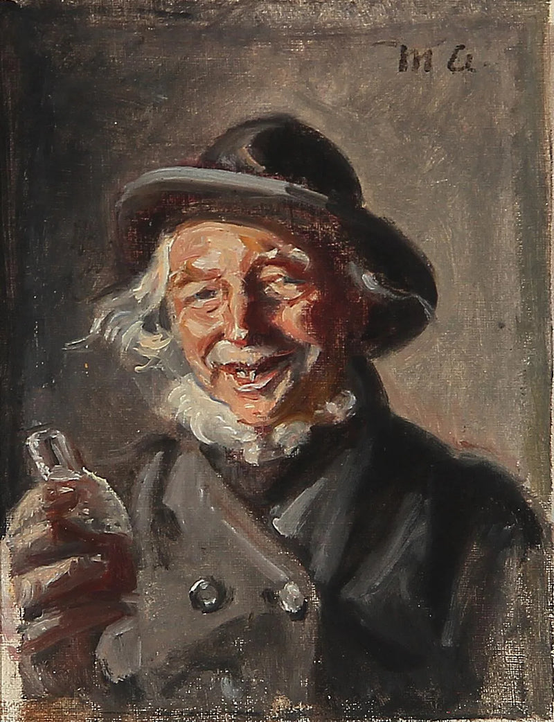Mutlu bir adam şişe tutuyor. - Michael Peter Ancher