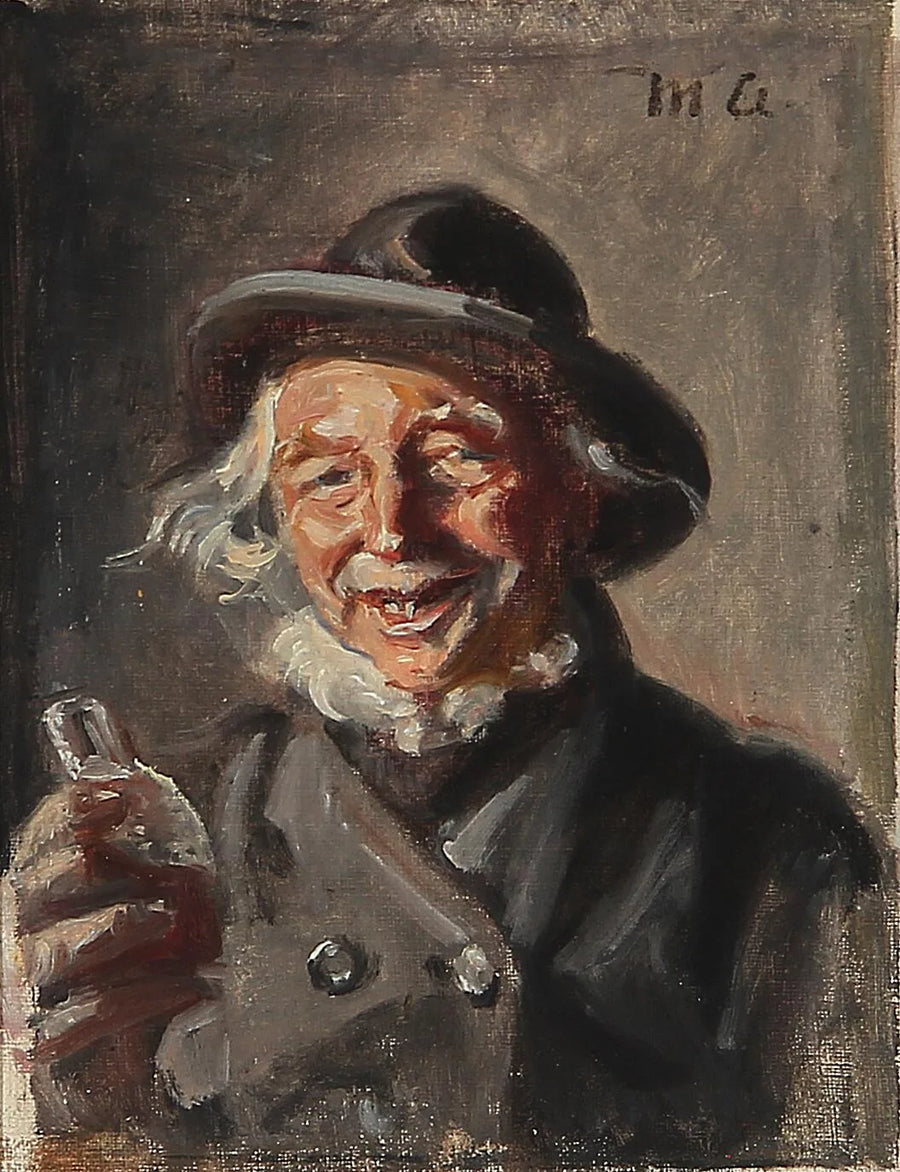 Mutlu bir adam şişe tutuyor. - Michael Peter Ancher
