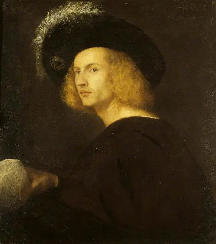 Siyah tüy şapka takmış bilinmeyen adam - Titian