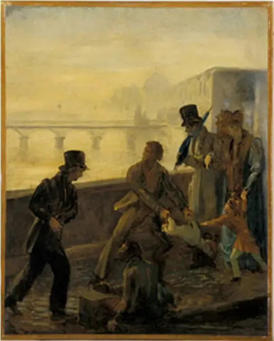 Bir adam köpeğini suya atarken - Honoré Daumier