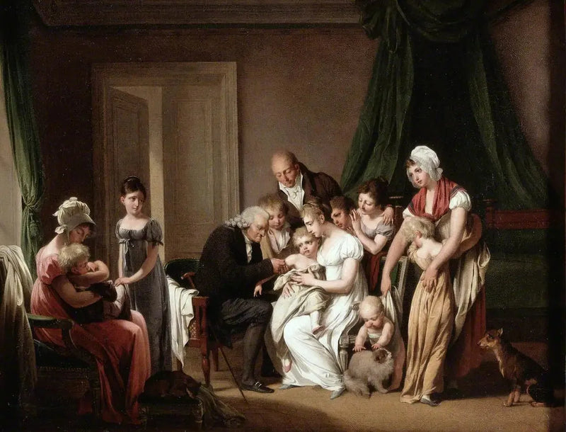 Bir adam, annesine tutunan genç bir çocuğu aşılıyor, diğer aile üyelerinin gözetimi altında - Louis-Léopold Boilly