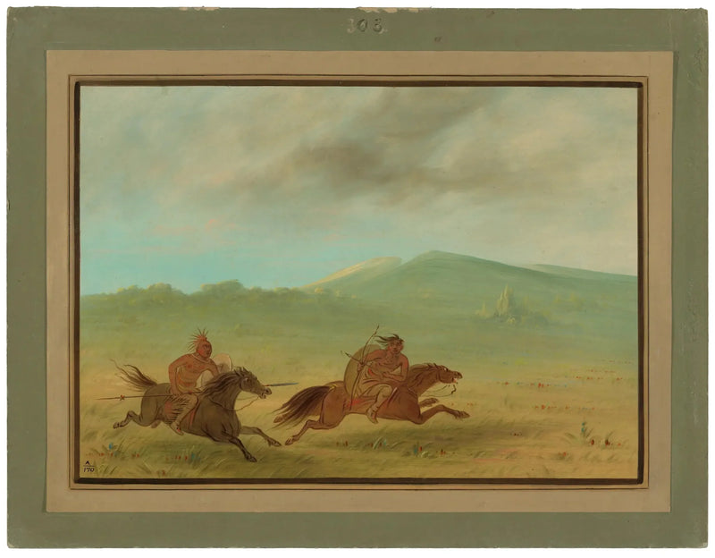 Bir Osage Yerlisi, bir Camanchee'yi kovalarken - George Catlin