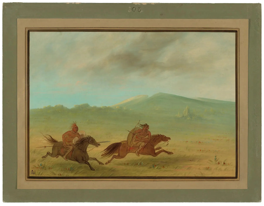 Bir Osage Yerlisi, bir Camanchee'yi kovalarken - George Catlin