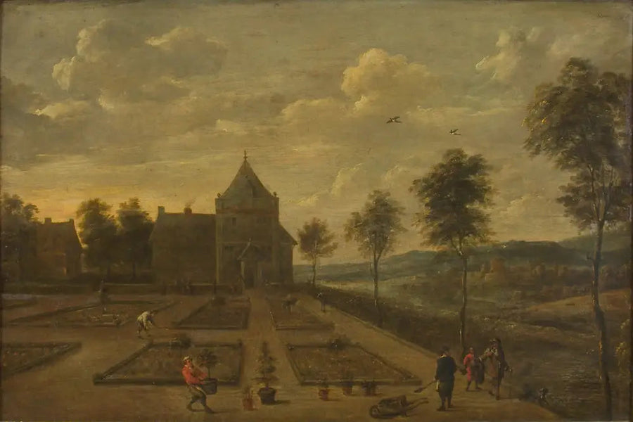 Bir bahçe, bir kır evinin önünde - David Teniers le Jeune