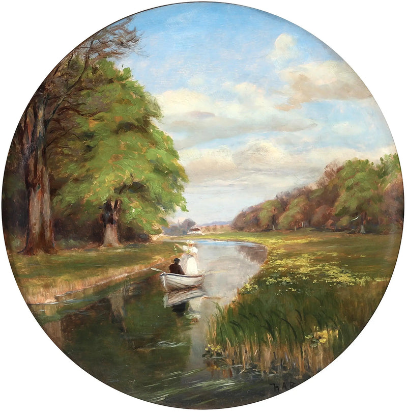 Genç bir çift, Odense Å'da bir kayıkta - H. A. Brendekilde