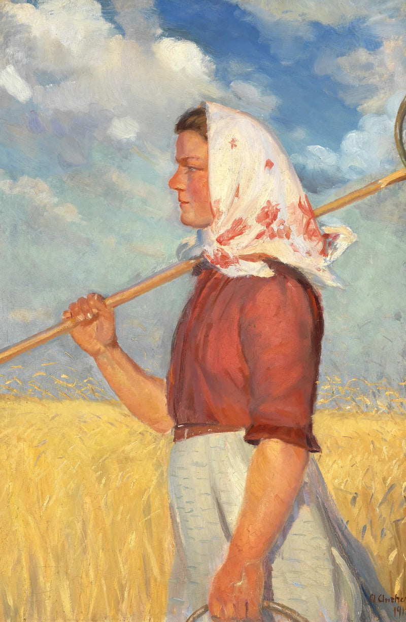 Genç bir çiftçi işçisi mısır tarlası önünde - Anna Ancher