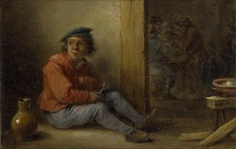 Genç bir çiftçi iç mekanda oturuyor - David Teniers le Jeune