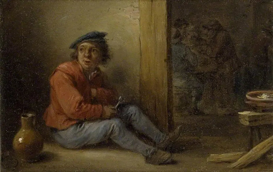 Genç bir çiftçi iç mekanda oturuyor - David Teniers le Jeune