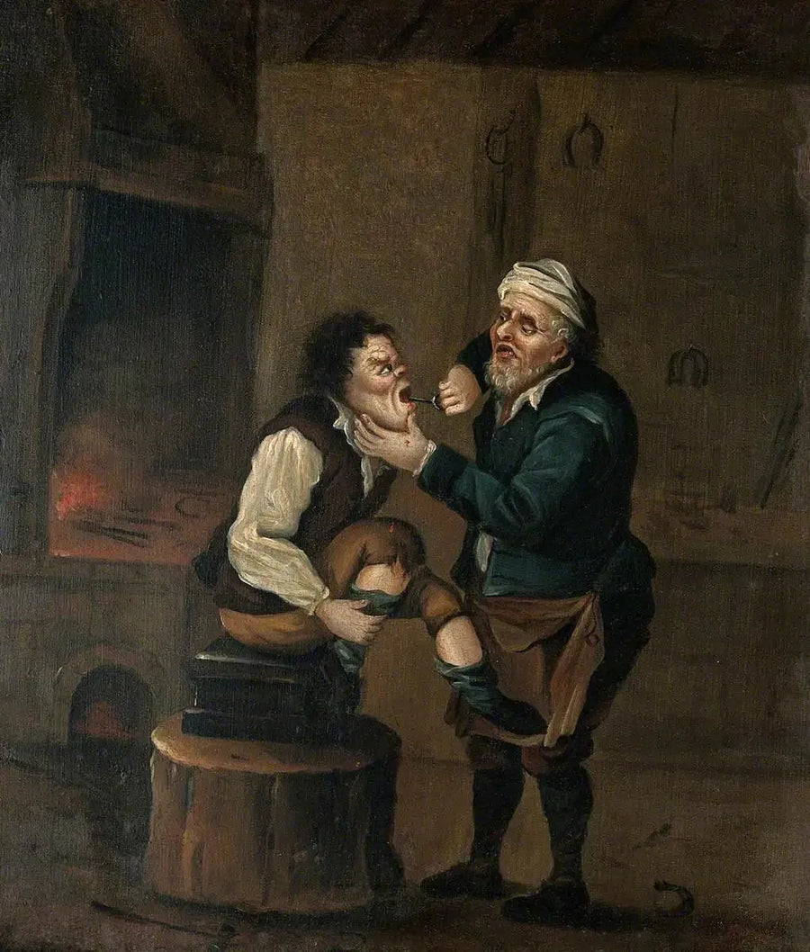 Bir at nalbantı, bir adamın ağzından diş çıkarıyor - David Teniers le Jeune