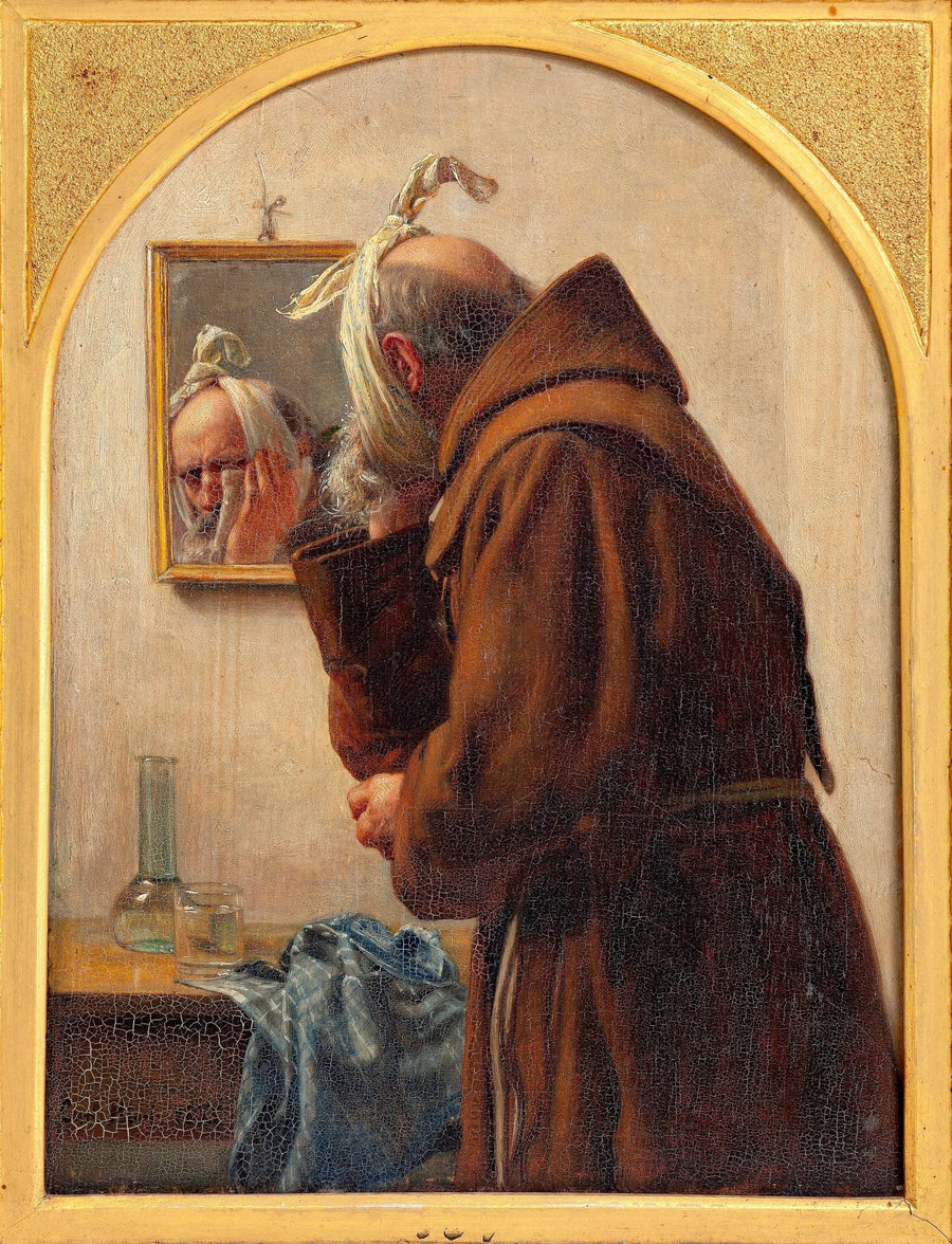 Bir rahip aynada kendini inceliyor - Carl Heinrich Bloch