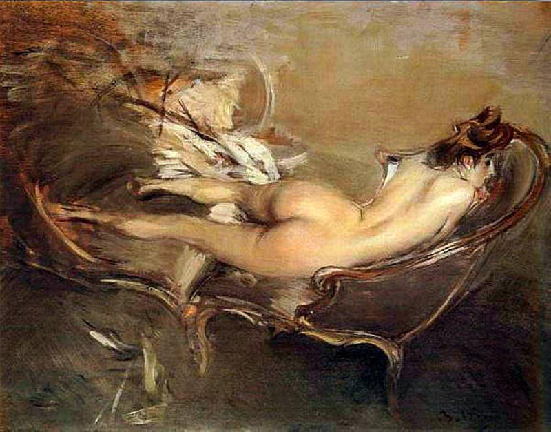 Giovanni Boldini - Bir şezlong üzerinde uzanmış çıplak