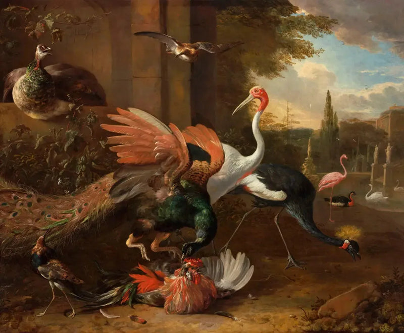 Bir tavuk döven tavuskuşu - Melchior de Hondecoeter
