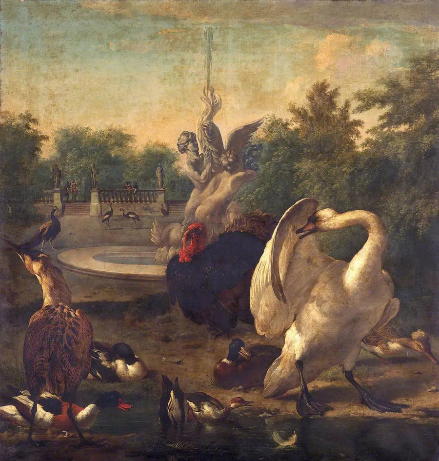 Bir gölet ve kuğu ile diğer kuşlar - Melchior de Hondecoeter