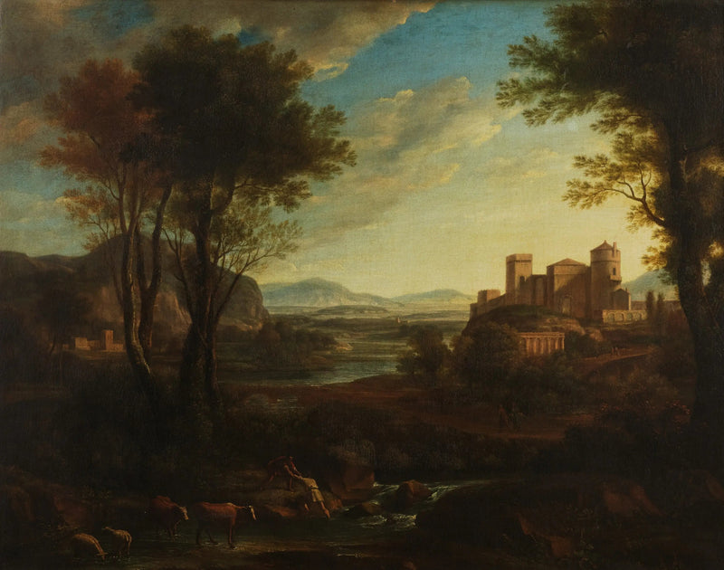 Klasik bir manzara, dere geçerken figürlerle - Claude Lorrain