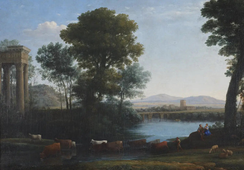 Klasik bir manzara, bir dere geçerken sığır sürüsü - Claude Lorrain