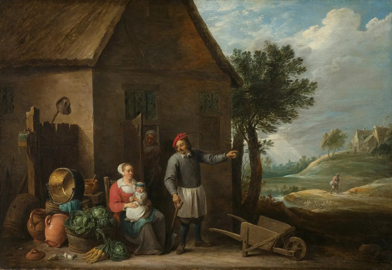 Çiftlik Önünde Eşi ve Çocuğuyla Bir Köylü - David Teniers le Jeune