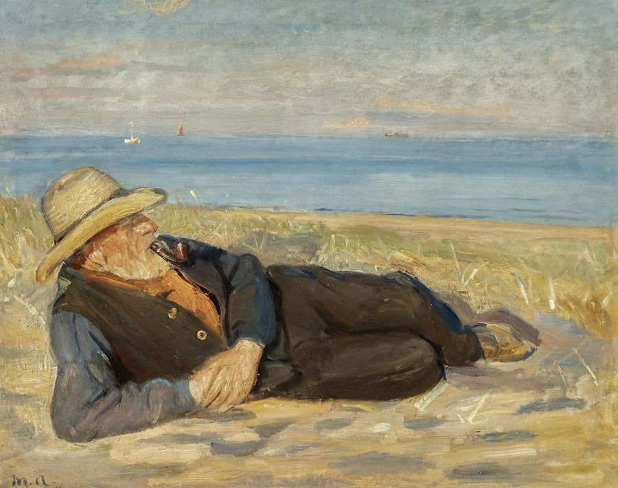 Gün batımında plajda uzanmış Skagenli bir balıkçı - Michael Peter Ancher