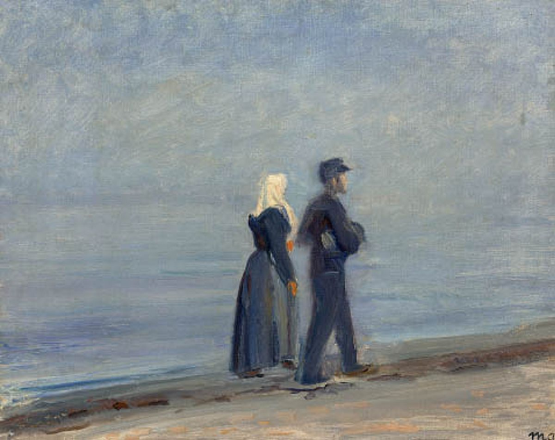 Bir balıkçı ve karısı Skagen plajında yürüyüş yapıyor. - Michael Peter Ancher