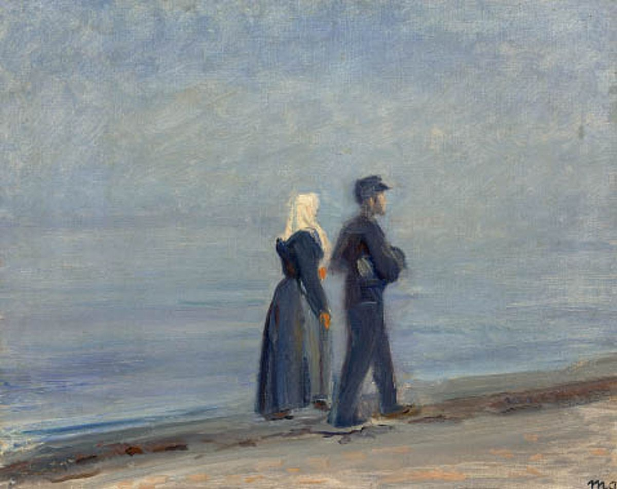 Bir balıkçı ve karısı Skagen plajında yürüyüş yapıyor. - Michael Peter Ancher