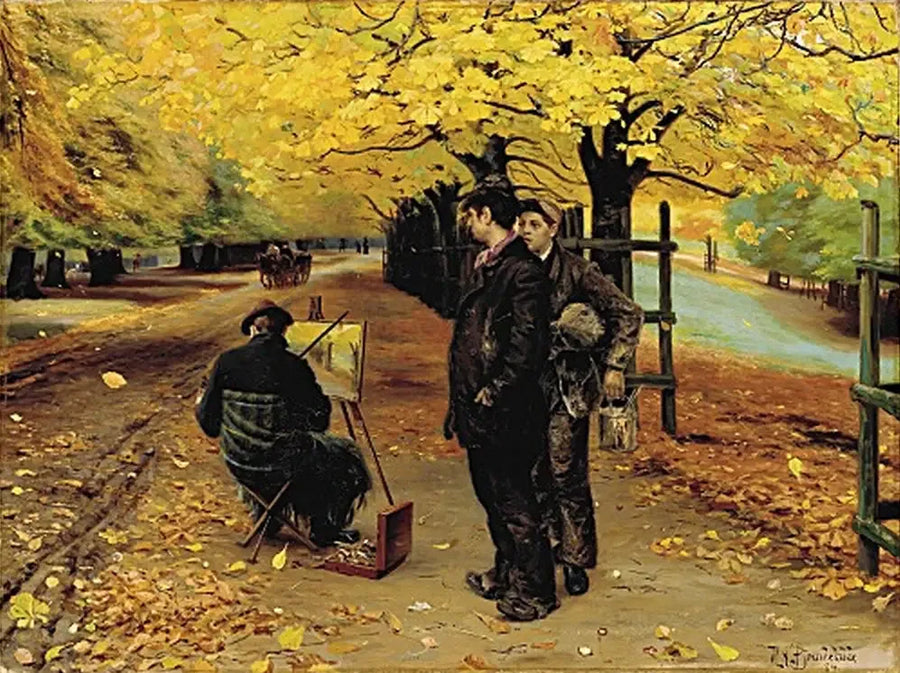 Bir ressam, bir sonbahar günü Dyrehaven yakınlarında, Kopenhag yakınlarında, atölyesinde. - H. A. Brendekilde