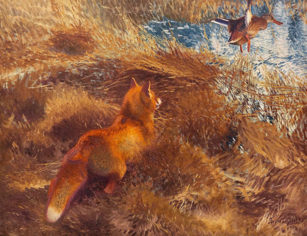 Un renard chassant un canard - Bruno Liljefors