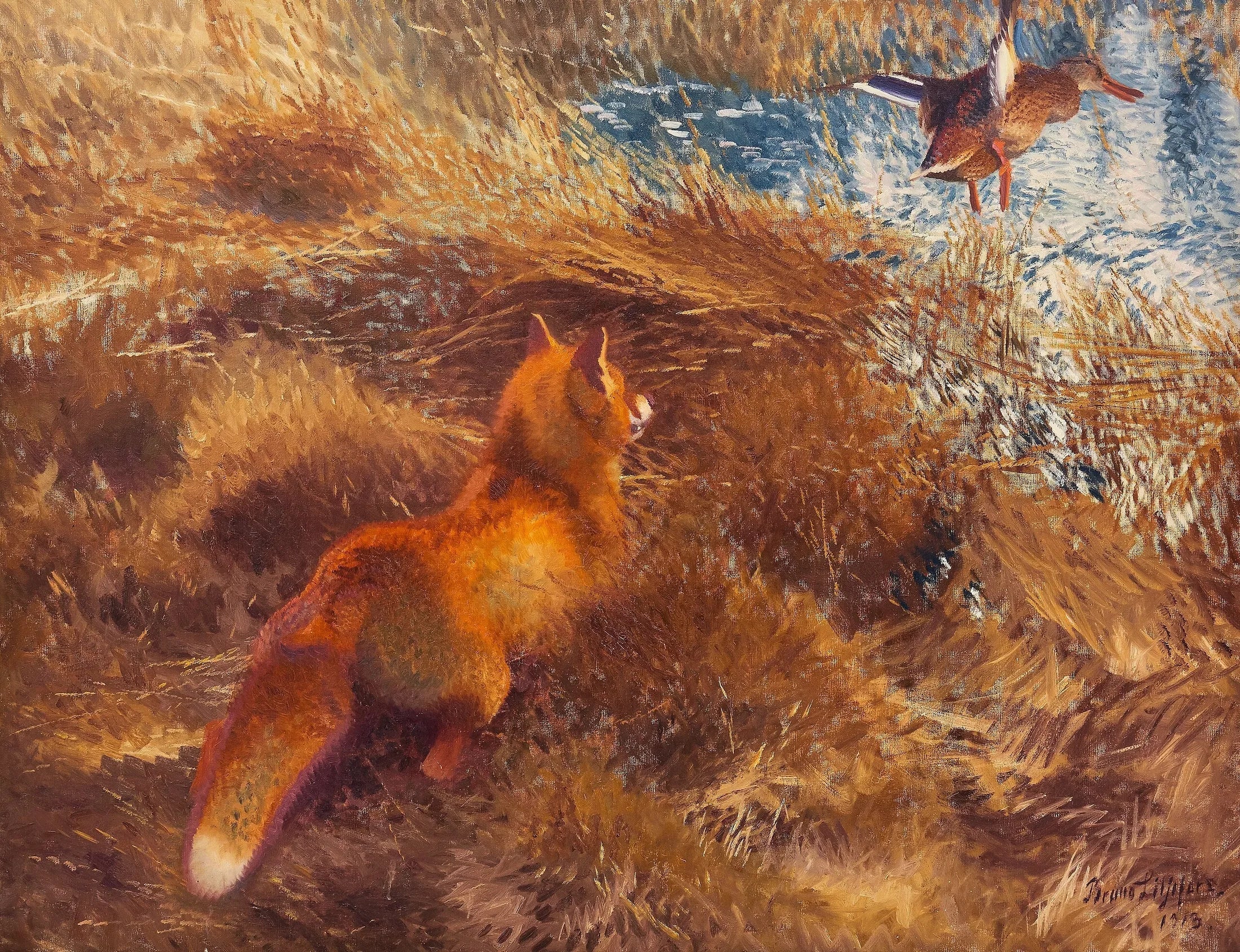 Un renard chassant un canard - Bruno Liljefors