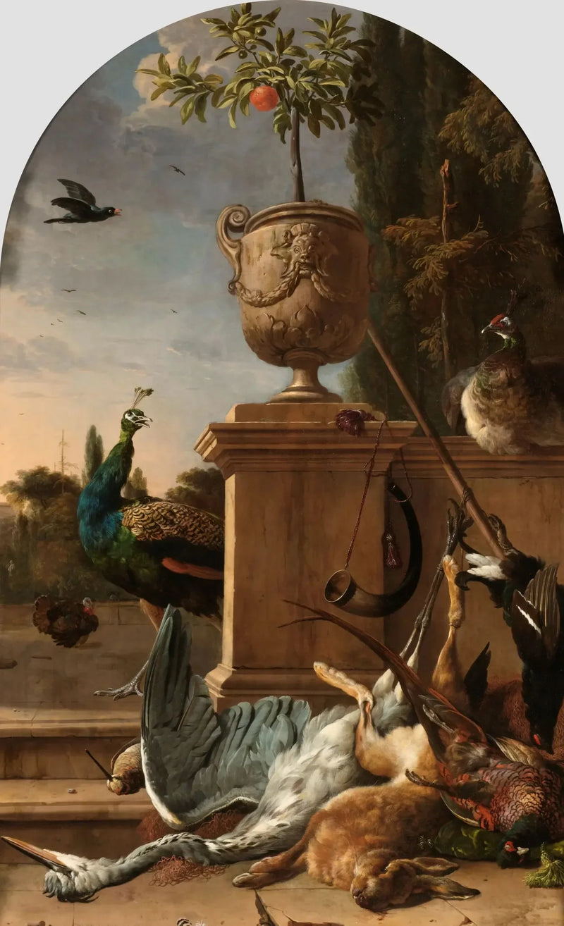 Avcı çantası bir terasta - Melchior de Hondecoeter